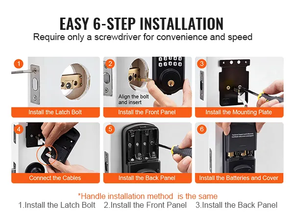 easy 6-step installation of the VEVOR keyless entry door lock using only a screwdriver for convenience.