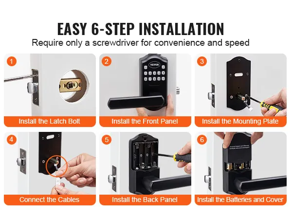 Instrucciones de configuración rápida para la cerradura de puerta de entrada sin llave VEVOR, pasos para programar y administrar códigos de usuario.