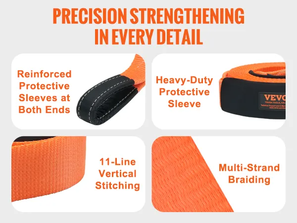 Kit de recuperación de correas de remolque VEVOR con fundas protectoras reforzadas, trenzado de múltiples hilos y costura de 11 líneas.