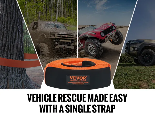 Kit de recuperación de correa de remolque VEVOR para rescate de vehículos en barro, arena, césped y para uso como protector de árboles.