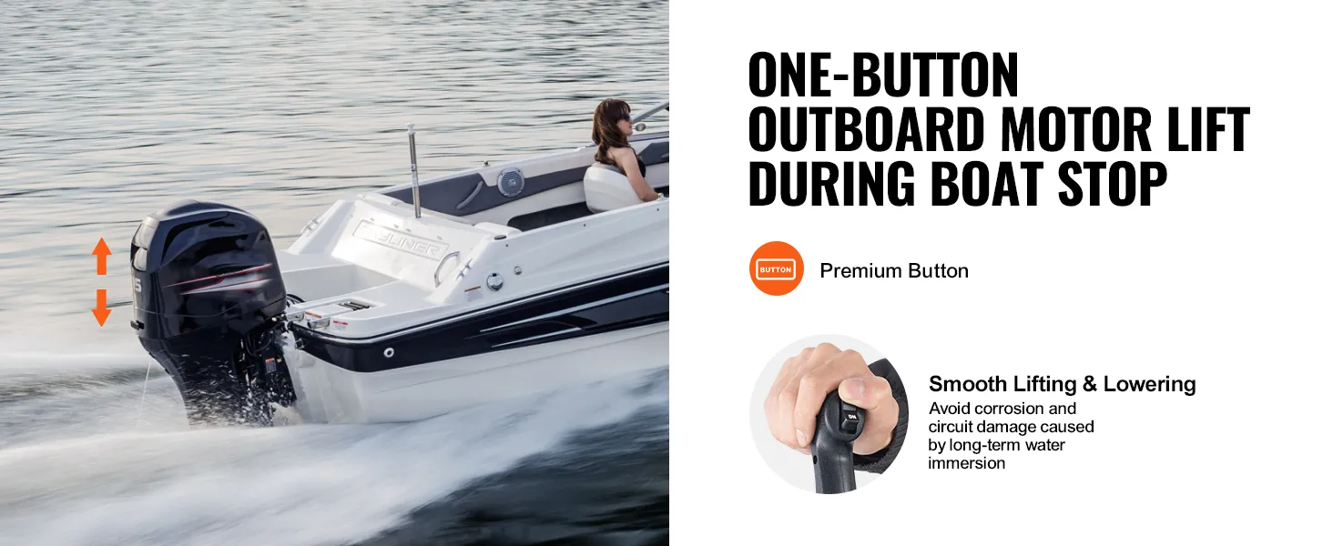 VEVOR boat throttle control enables easy one-button outboard motor lift for convenience and protection.