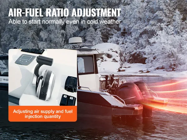 Boot met buitenboordmotoren die gebruikmaakt van de lucht-brandstofverhoudingsregeling voor koud weer, verbeterd door de VEVOR-bootgasregeling.