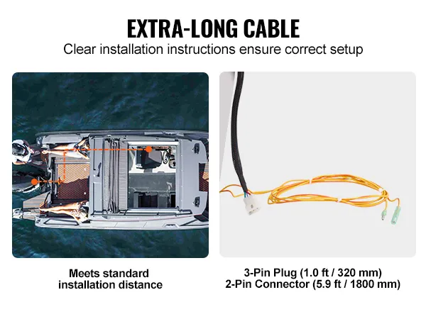 VEVOR bootgasbediening met extra lange kabel en uitgebreide installatie-instructies.