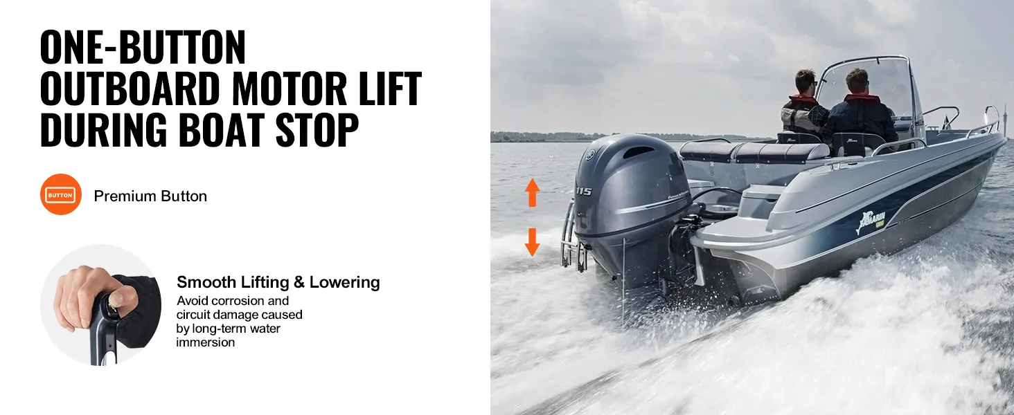one-button outboard motor lift with smooth lifting and lowering for VEVOR boat throttle control.