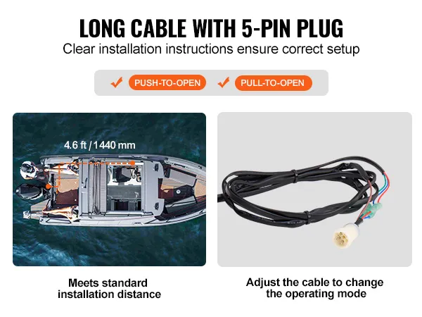Comando dell'acceleratore per barche VEVOR con cavo lungo, spina a 5 pin e istruzioni per l'installazione.