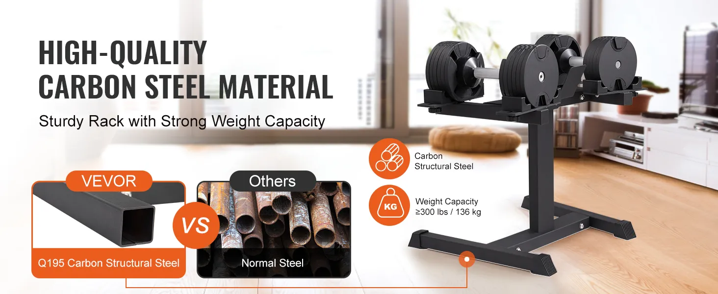 sturdy VEVOR dumbbell stand with high-quality carbon steel and strong weight capacity over 300 lbs.