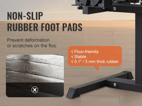 VEVOR dumbbell stand with non-slip rubber foot pads prevents floor scratches and provides stability.