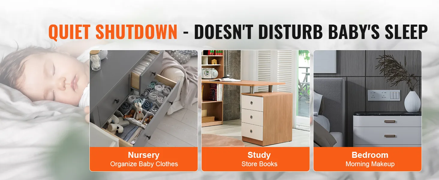 quiet shutdown VEVOR drawer slides for nursery, study, and bedroom ensure peaceful baby sleep.
