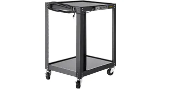 Carrito AV VEVOR negro con dos estantes y ruedas giratorias para facilitar la movilidad.