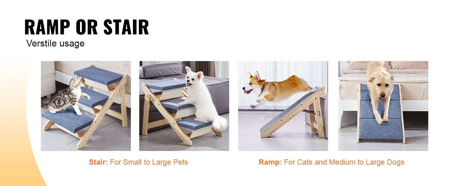 Escaleras para mascotas VEVOR: rampa o escalera versátil para mascotas pequeñas y grandes, perfecta para gatos y perros.