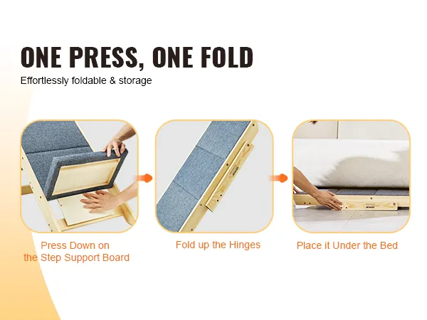 Escaleras para mascotas VEVOR con una sola pulsación y un solo pliegue, plegables sin esfuerzo y fáciles de guardar debajo de la cama.