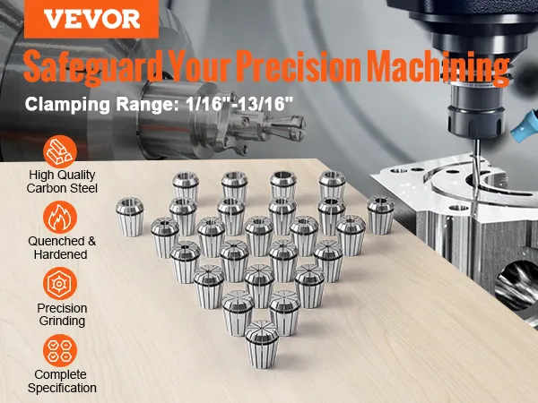 VEVOR er32 collet set for precision machining, high quality carbon steel, precision grinding tools.