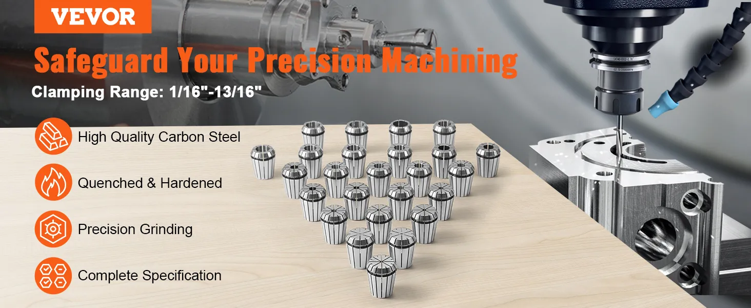 VEVOR er32 collet set for precision machining, high quality carbon steel, precision grinding tools.