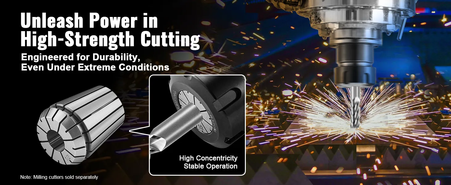 VEVOR er32 collet set for high-strength cutting, ensuring durability and stability under extreme conditions.