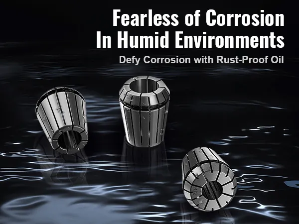 VEVOR er32 collet set on reflective surface with anti-corrosion text.