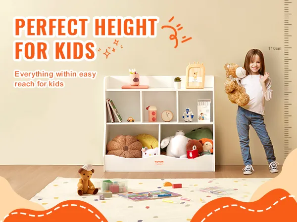 VEVOR toy storage organizer: perfect height for kids with open shelves for easy access and organization.