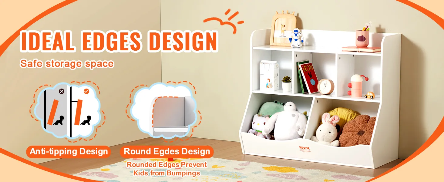 VEVOR toy storage organizer with safe anti-tipping design and rounded edges, perfect for kids' room.
