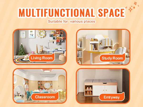 multifunctional spaces featuring VEVOR toy storage organizer for living room, study room, classroom, entryway.