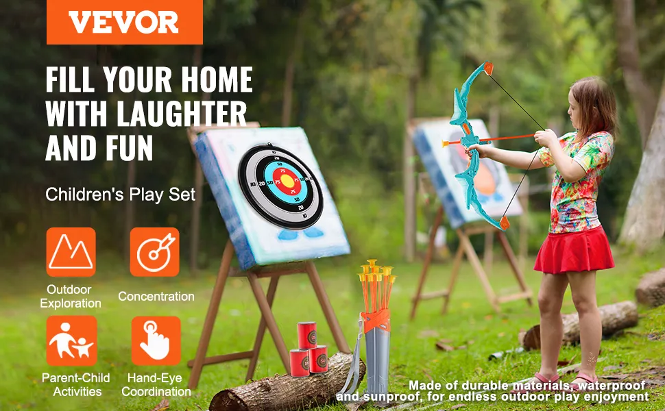 VEVOR kids archery set for outdoor play with targets, bow, arrows, and fun activities in a park.