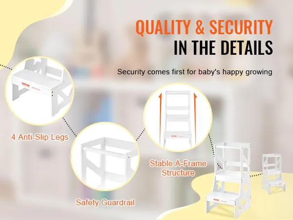 VEVOR peuteropstapje met 4 antislippoten, veiligheidsreling en stabiele A-frameconstructie.