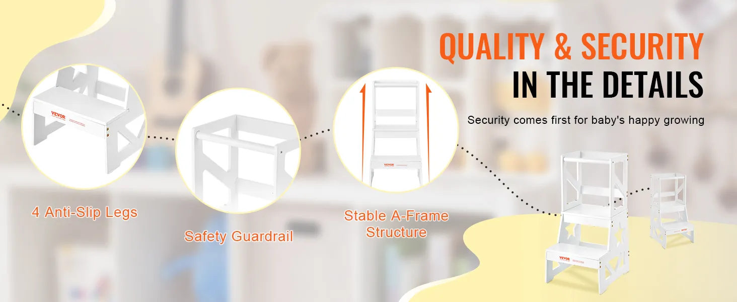 VEVOR peuteropstapje met 4 antislippoten, veiligheidsreling en stabiele A-frameconstructie.