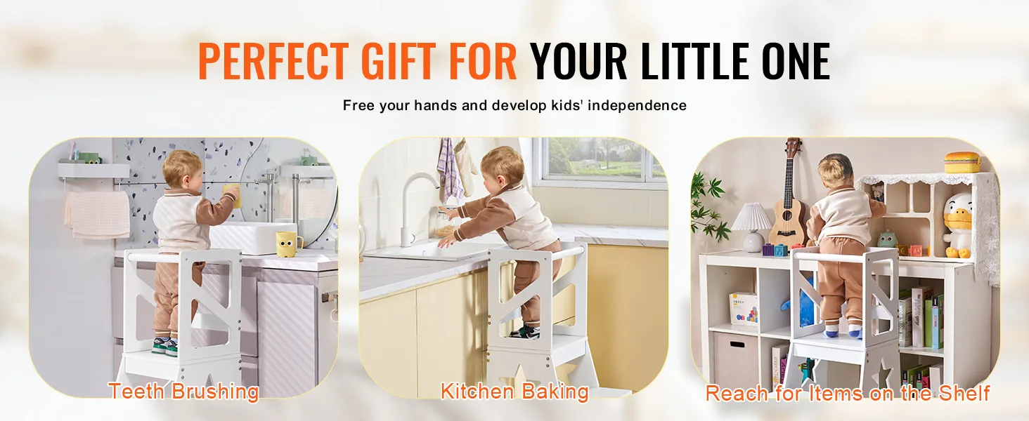 VEVOR opstapje voor peuters om tanden te poetsen, in de keuken te bakken en om spullen uit de plank te pakken.
