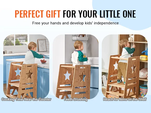 Regalo perfecto para tu pequeño: taburete de torre VEVOR para cocinar, cepillarse los dientes y alcanzar los estantes.