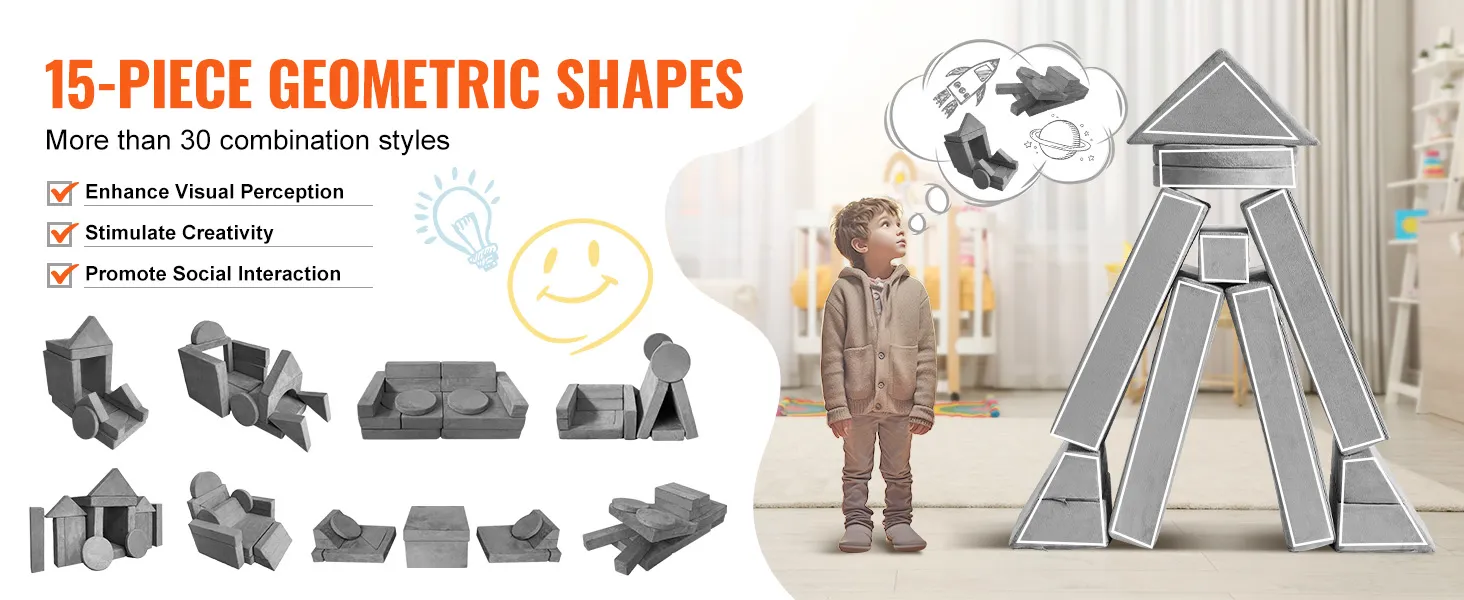 15-piece modular playset for kids to enhance creativity and interaction. over 30 build combinations.