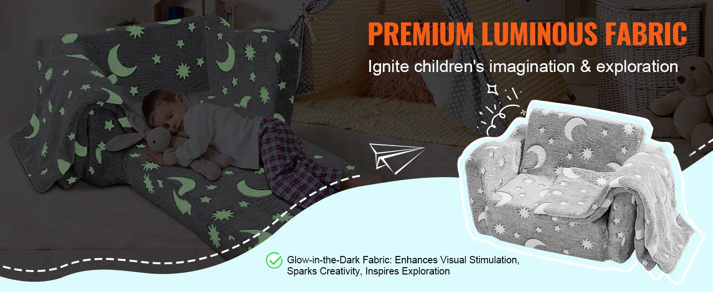 VEVOR kids sofa with glowing stars and moon pattern, designed to spark creativity and exploration.