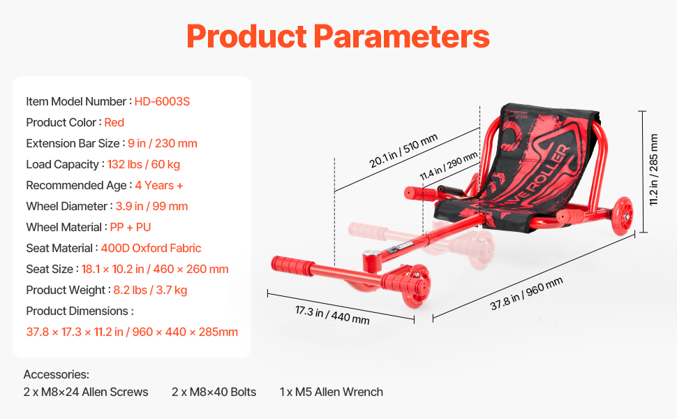 VEVOR Zig Zag Scooter- 132 lbs, Side-to-Side Ride, Ages 4+