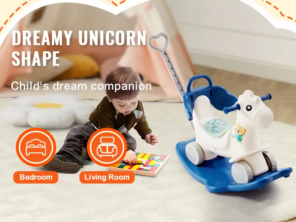 dreamy unicorn-shaped VEVOR rocking horse for kids, perfect for bedroom or living room play.