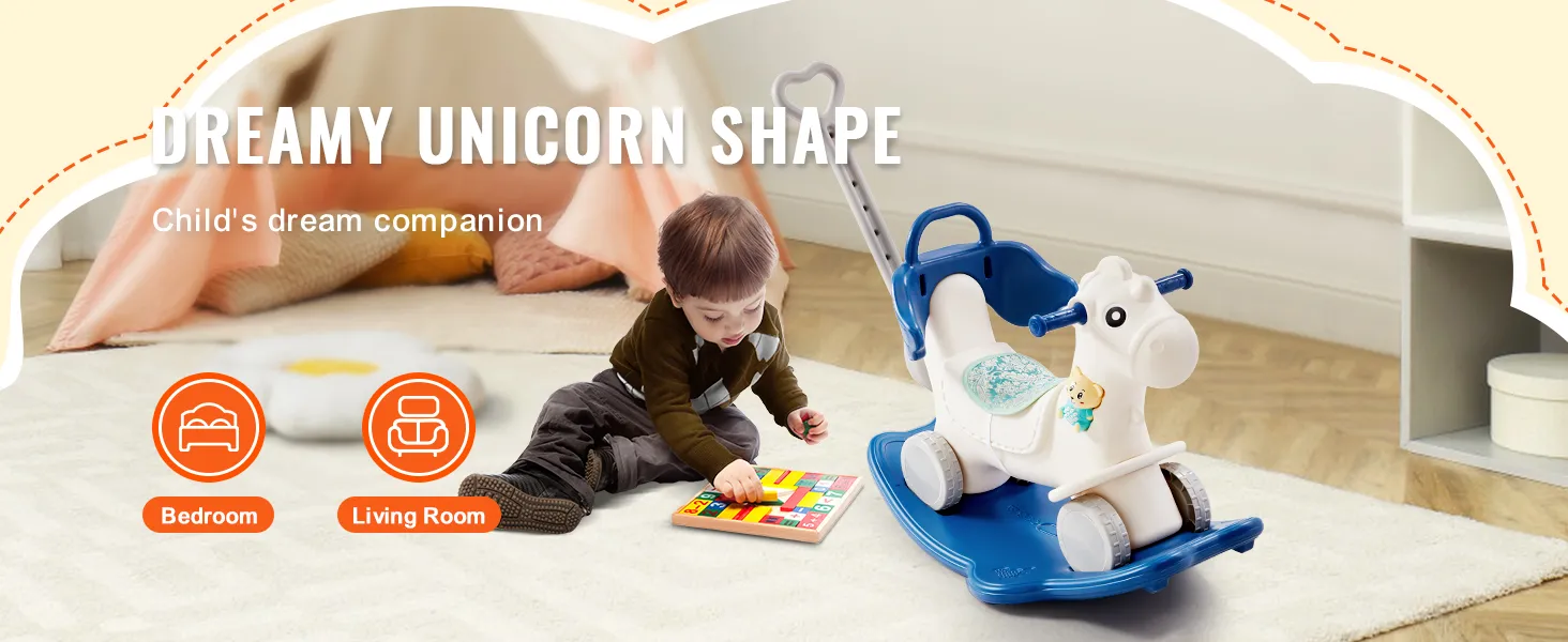 dreamy unicorn-shaped VEVOR rocking horse for kids, perfect for bedroom or living room play.