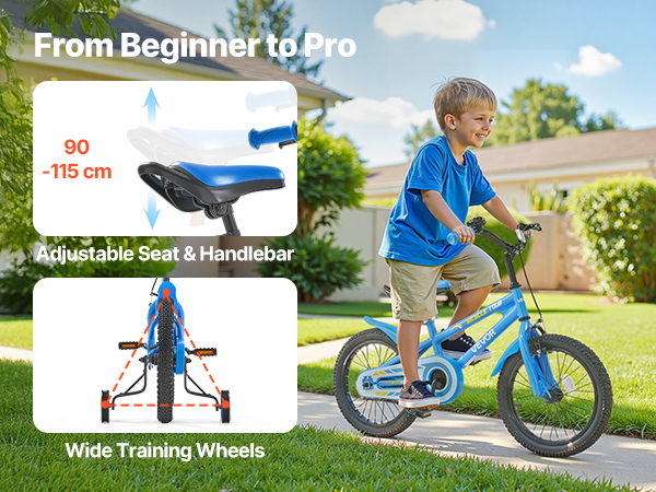 Vélo Enfant 14" BMX - 90-115 Cm - Freins Main/Pied - Roues Stabilisatrices Amovibles - Bleu - 8