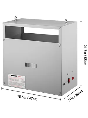 VEVOR co2 burner with dimensions 21.7in (h) x 18.5in (w) x 11in (d).