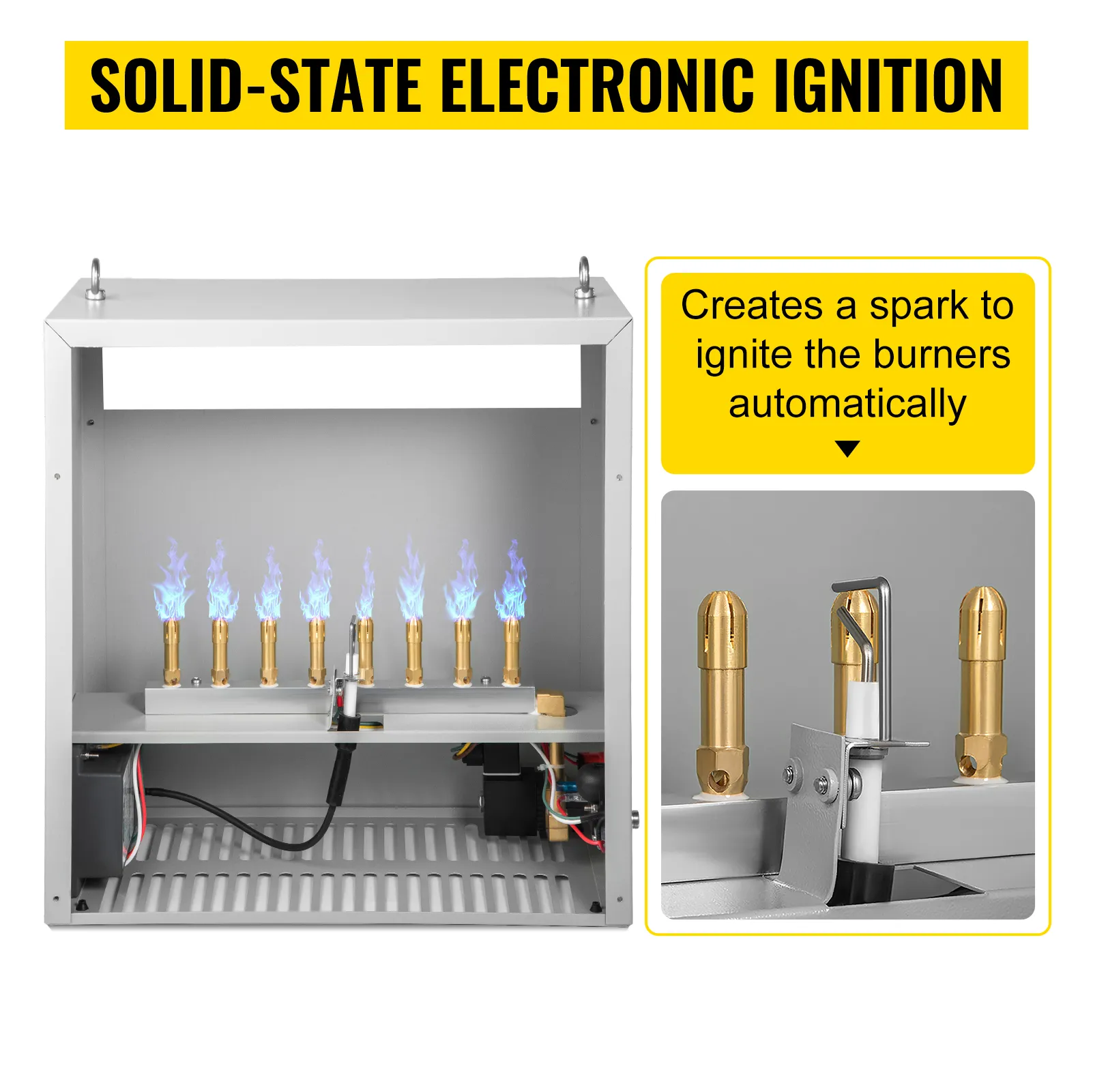 VEVOR co2 burner with solid-state electronic ignition and blue flame burners.
