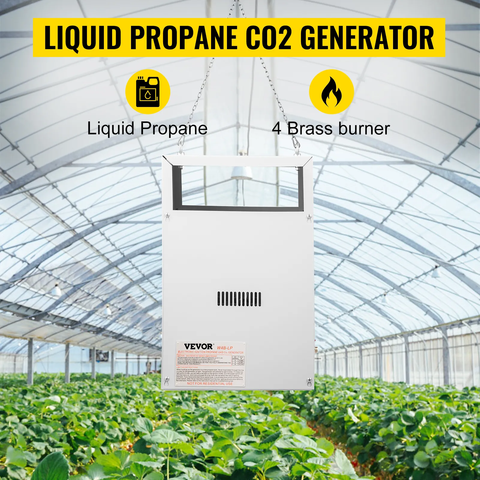 VEVOR co2 burner in greenhouse with liquid propane and 4 brass burners.