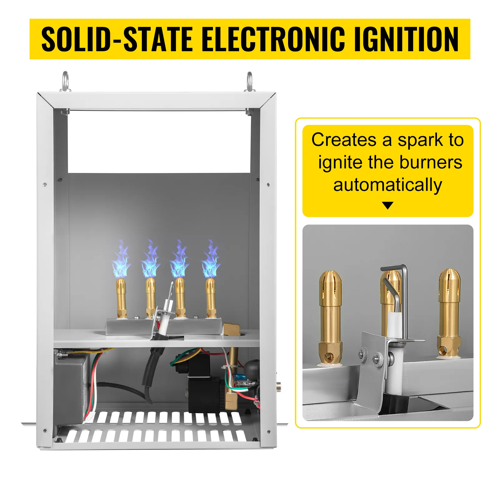 VEVOR co2 burner with solid-state electronic ignition and automatic spark creation.