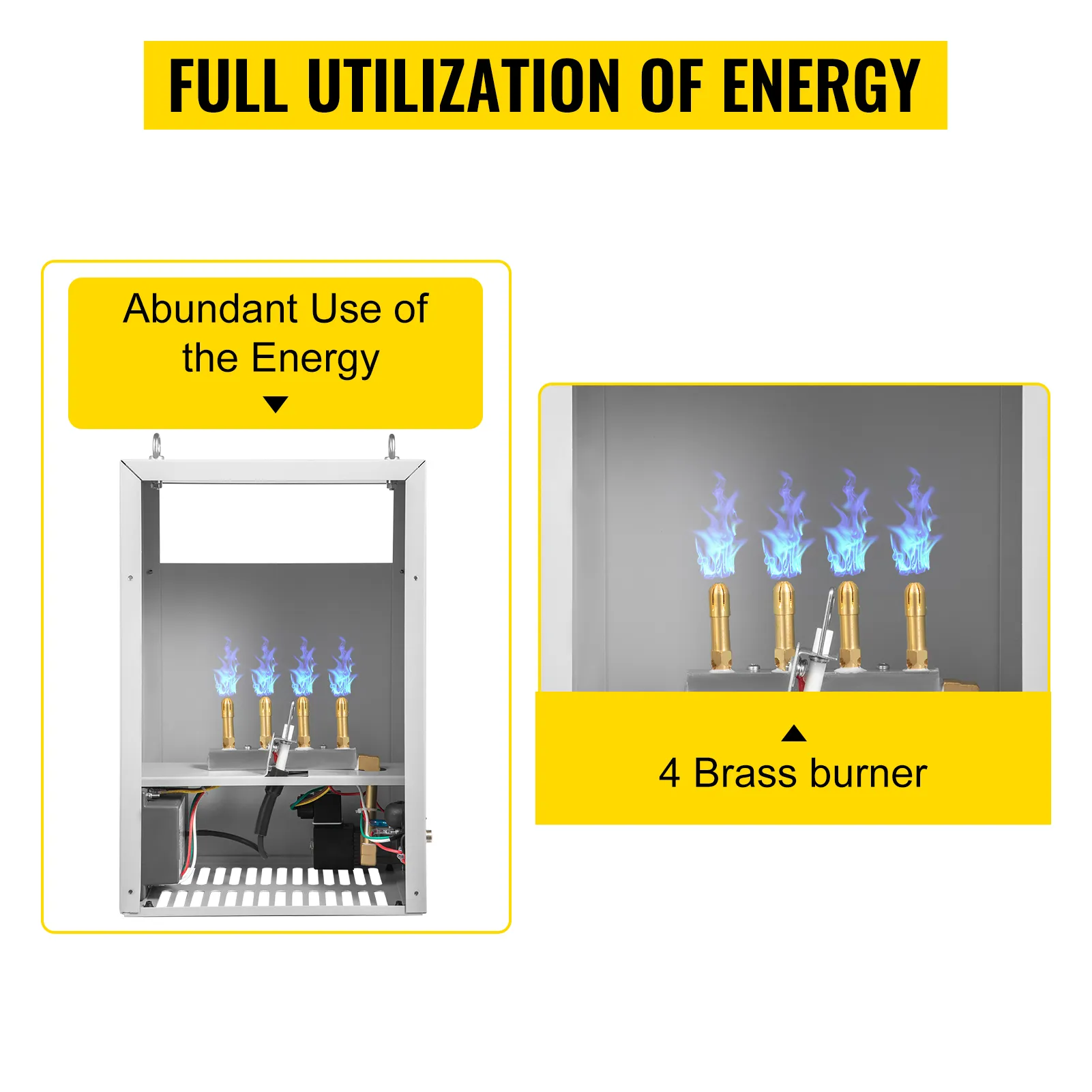 VEVOR co2 burner with 4 brass burners and blue flames for energy efficiency.