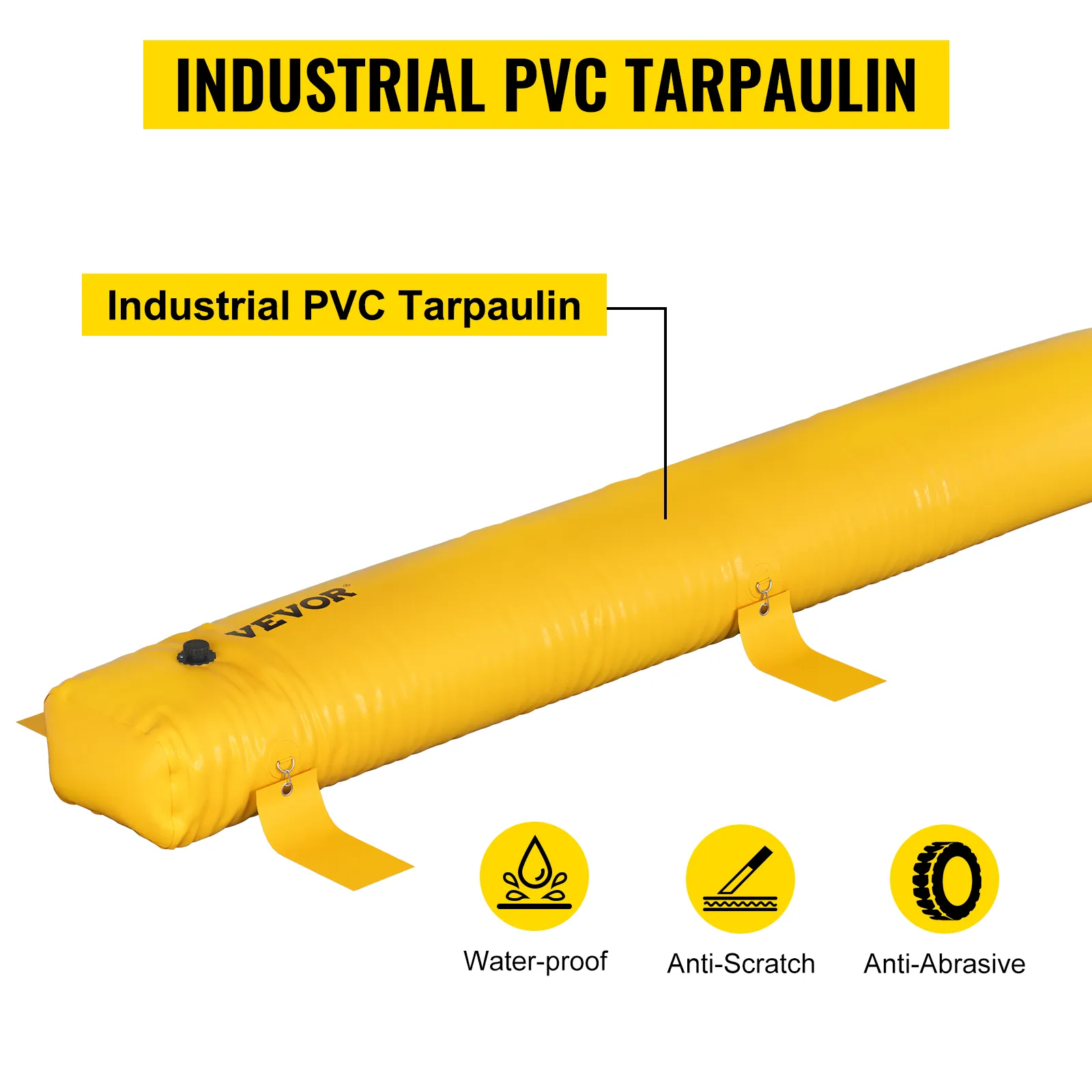 yellow VEVOR flood bag made of industrial pvc tarpaulin, waterproof, anti-scratch, and anti-abrasive.
