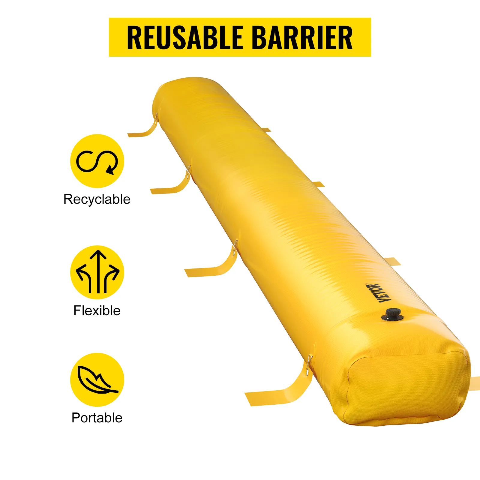 VEVOR flood bag: recyclable, flexible, and portable yellow reusable barrier.