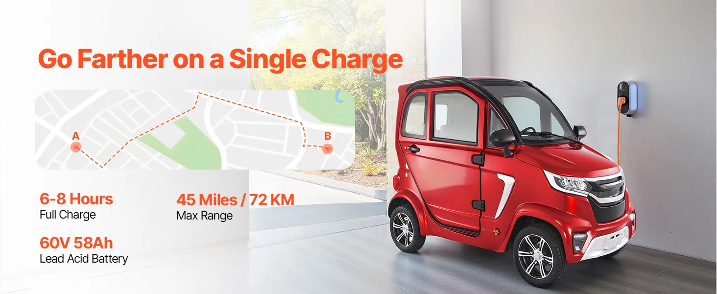 VEVOR 4-Wheel Enclosed Mobility Scooter for Seniors Adults, 660lbs Capacity, 3-Seater 2000W Electric Recreational Mobility Scooter 45 Miles Long Range, Remote Unlock, All-Terrain for Touring Shopping