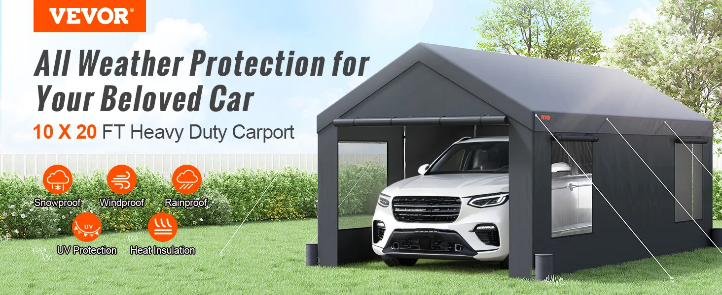 MARVOWARE 10x20ft Heavy Duty Carport With Removable Sidewalls & Doors