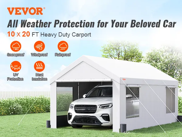 VEVOR carport offering all-weather protection for your car with snowproof, windproof, and rainproof features.