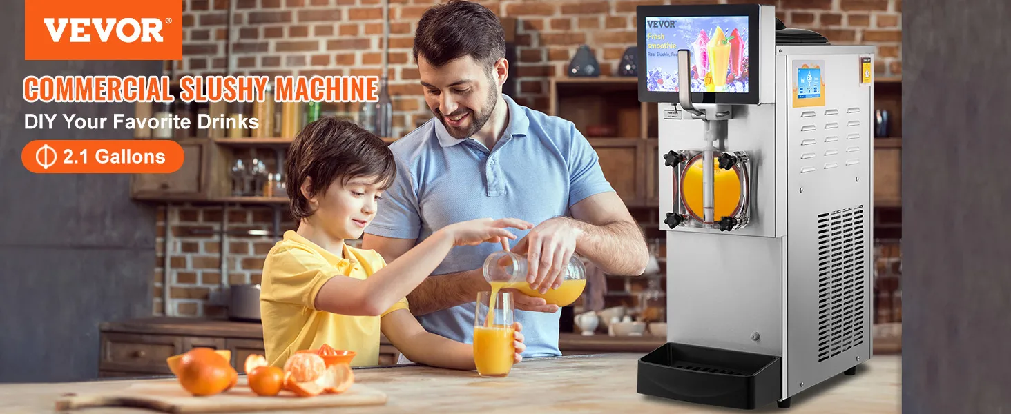 Máquina de granizados VEVOR de 2,1 galones, prepara tus bebidas favoritas en casa, en un entorno de cocina moderno.