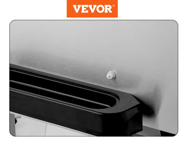 Máquina de granizados VEVOR con bandeja negra y superficie plateada.