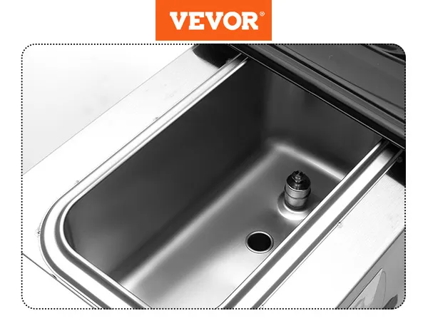 Máquina de granizados VEVOR con recipiente de mezcla de acero inoxidable y logotipo de la marca en la parte superior.