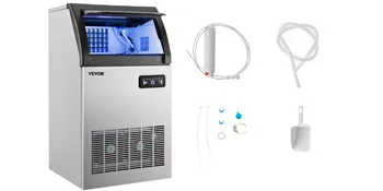 VEVOR ice maker machine with accessories including hose, scoop, and fittings.
