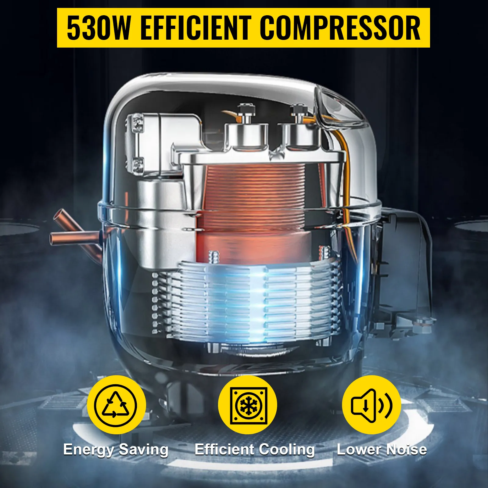 530w efficient compressor for VEVOR ice maker machine with energy saving and low noise.
