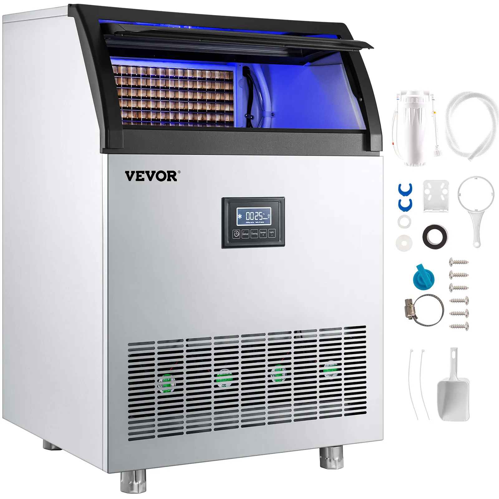 VEVOR commercial ice maker machine with led display and accessories set.