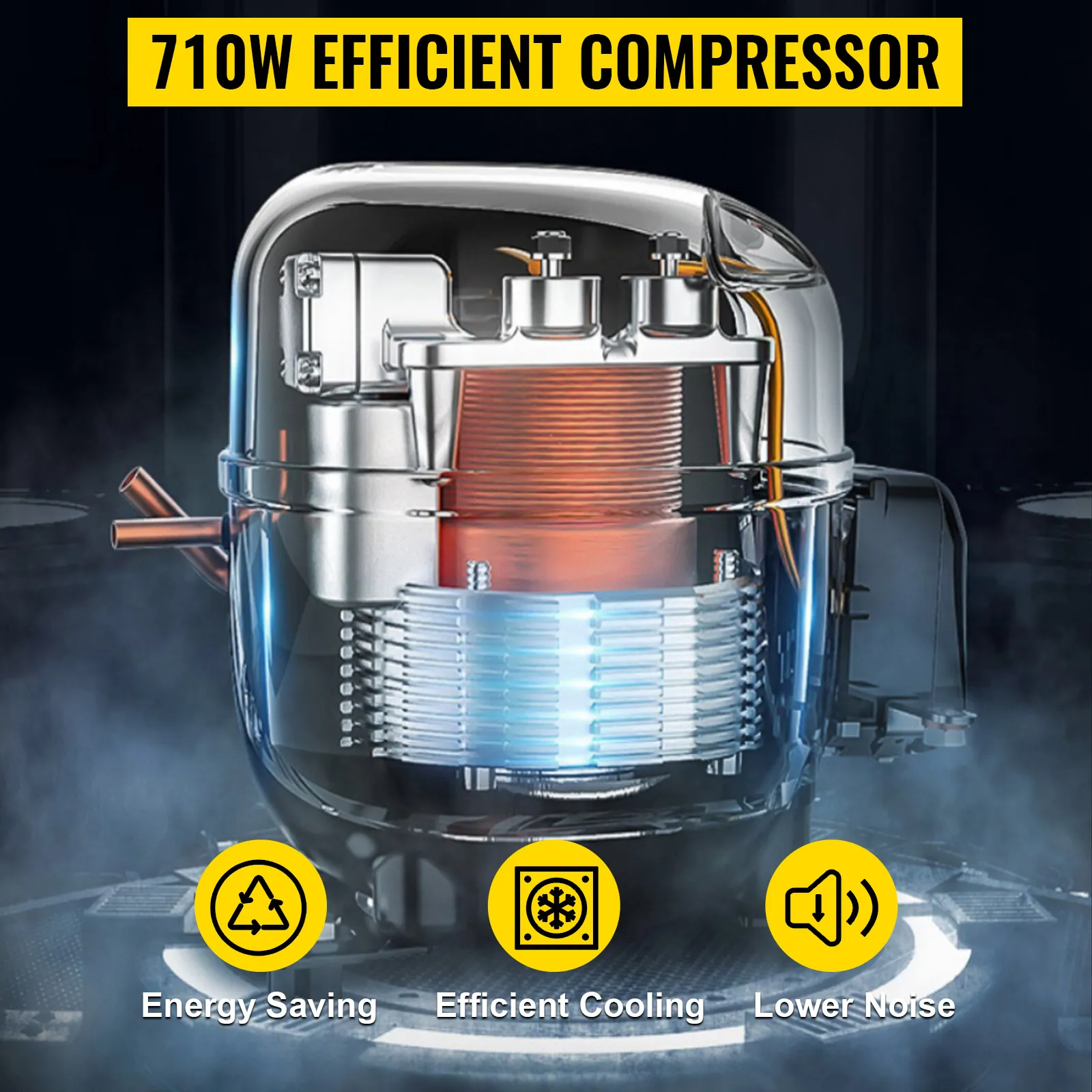 VEVOR commercial ice maker machine with 710w efficient compressor, energy-saving.
